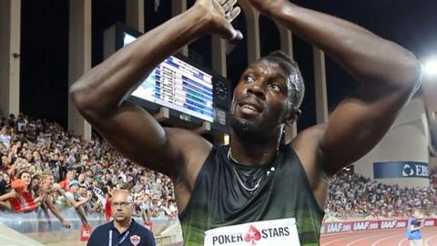 Usain Bolt celebrates in Monaco