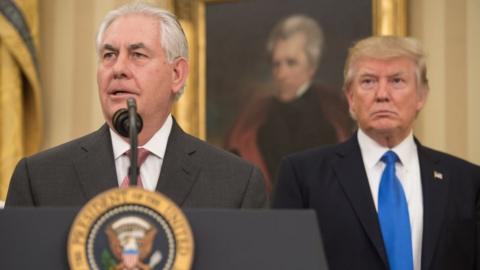 Rex Tillerson speaks after being sworn in as US secretary of state