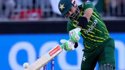 Pakistan opener Mohammad Rizwan plays a shot