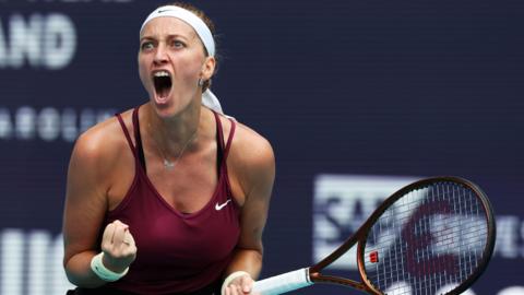 Petra Kvitova celebrates during her Miami Open final win over Elena Rybakina