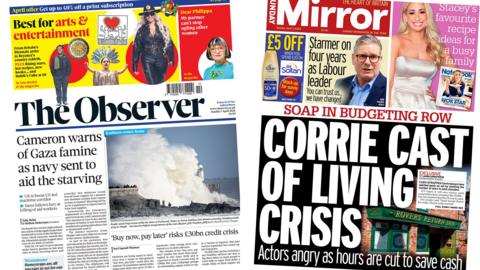 Front pages of Observer and Mirror