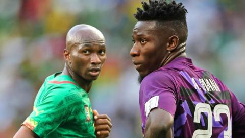 Composite image of Stephane Mbia and Andre Onana in action for Cameroon