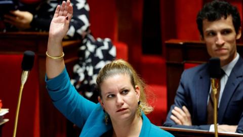 Mathilde Panot, MP and President of the French far-left opposition party La France Insoumise (France Unbowed) parliamentary group, attends a debate to enshrine abortion rights in the constitution, at the National Assembly in Paris, France, November 24, 2022