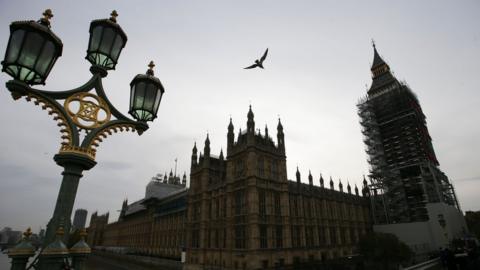 Parliament under scaffolding