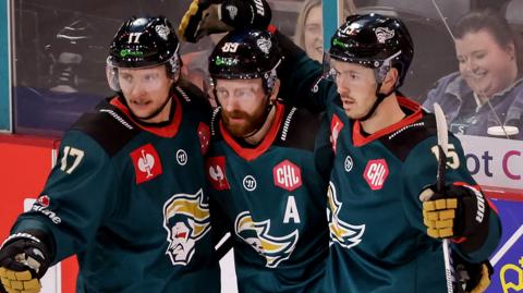 The Belfast Giants celebrate scoring a goal