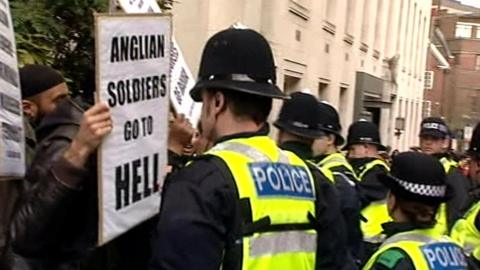 A protest by Islamists against British soldiers