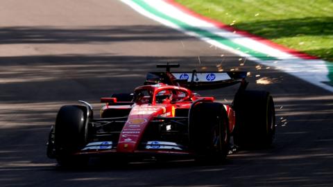Ferrari's Charles Leclerc in second practice at Imola