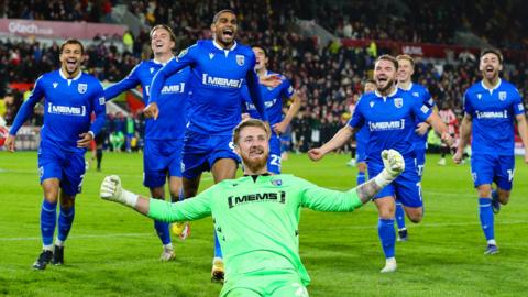 Gillingham celebrate victory over Brentford