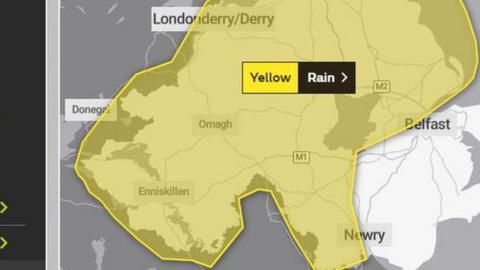 Met Office map showing warnings for Northern Ireland