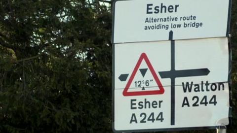 Esher and Walton road sign