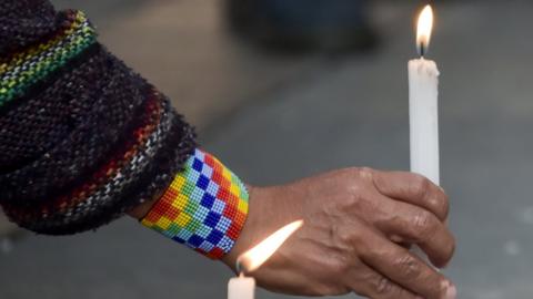 Ceremony at Bolivar square in Bogota for indigenous leader killed, in October 2019