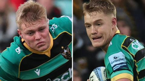 Tom Pearson and Fin Smith playing for Northampton Saints