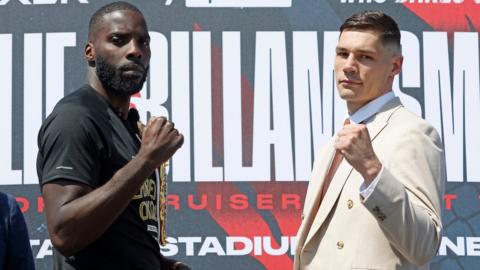 Lawrence Okolie and Chris Billam-Smith pose at Thursday's news conference