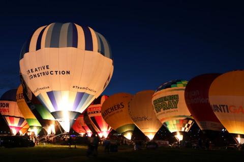 The hot air balloons at the night glow