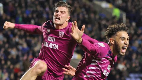 Ollie Tanner (left) and Kion Etete celebrate Cardiff's win