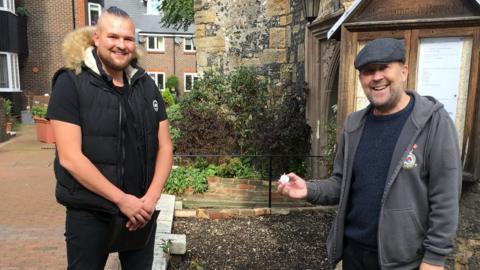 Jake Cressey and Danny Smith met for the handover of the medal