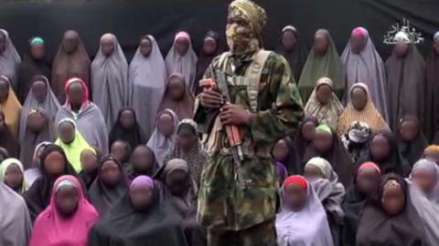 Grab from Boko Haram video with faces of girls blurred