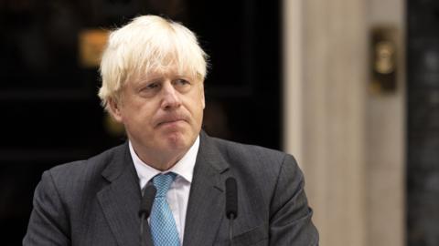 Prime Minister Boris Johnson delivers a farewell address before his official resignation at Downing Street on 6 September 2022 in London, England