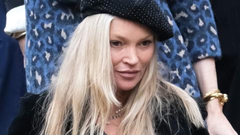 Kate Moss arrives for a memorial service to honour and celebrate the life of fashion designer Dame Vivienne Westwood at Southwark Cathedral