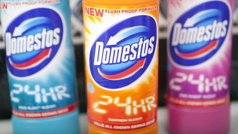 Domestos bleach bottles.