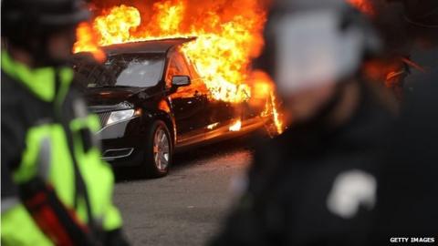 Limo on fire in Washington DC