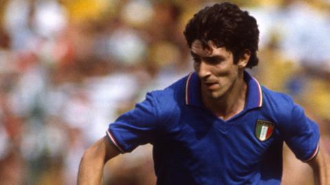 Paolo Rossi in action at the 1982 World Cup against Brazil