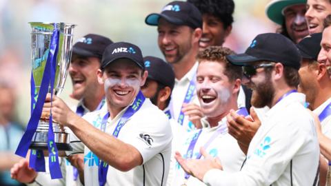 Tom Latham and New Zealand celebrate beating England