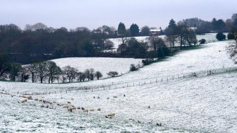 Snow covered fields near Addington, Kent