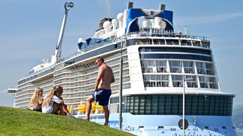 Royal Caribbean International's Anthem of the Seas cruise ship calls at Greenock port on 22 July 2021 in Greenock, Scotland