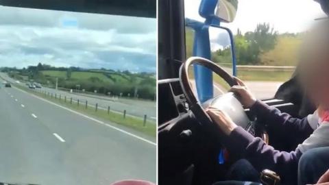 A video appearing to show a child driving a lorry