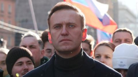 Russian opposition politician Alexei Navalny takes part in a rally on 29 February