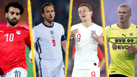 Left to right: Mohamed Salah, Harry Kane, Ellen White and Erling Braut Haaland