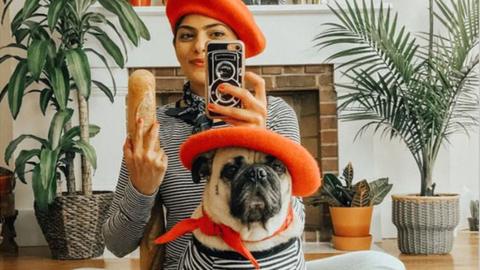 Maitri Mody matching with her pug.