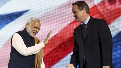 Narendra Modi and David Cameron at Wembley Stadium