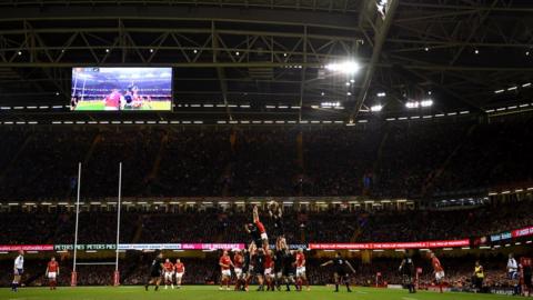 A line-out in the Wales v New Zealand autumn international