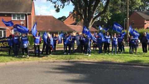 Staff at the picket line earlier