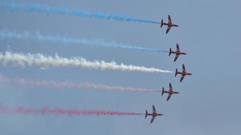 Red Arrows performing over Guernsey