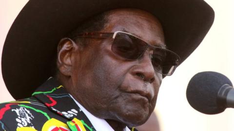 Robert Mugabe addresses supporters of his ruling ZANU (PF) party gathered for a rally in Chinhoyi