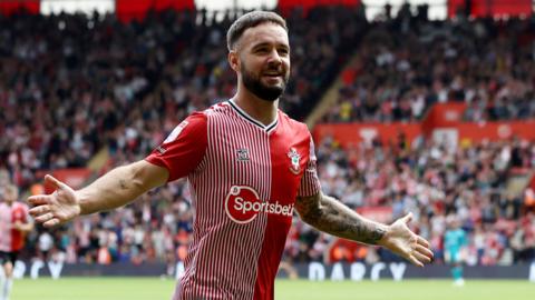 Adam Armstrong celebrates scoring for Southampton against Norwich