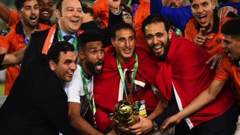 RS Berkane celebrate with the Caf Confederation Cup