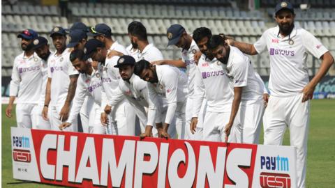 India celebrate after winning the Test series