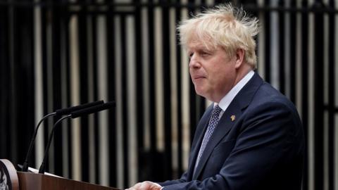 Boris Johnson giving his resignation speech