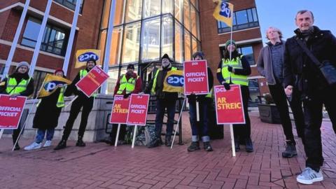 PCS picket line in Cardiff Bay