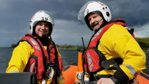 Manus Lappin (right) and search-and-rescue colleague on Lough Neagh