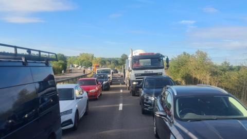 Long lines of traffic on the A420