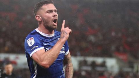 Harlee Dean celebrates scoring for Birmingham against Stoke last season