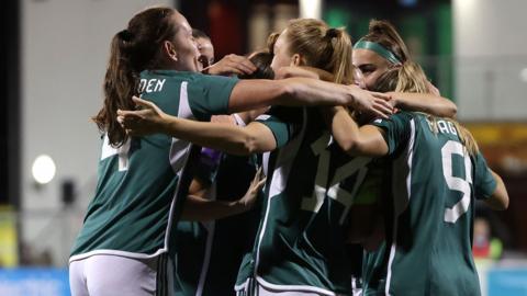 Northern Ireland's women's team celebrate a goal