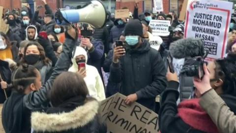 Protesters in Cardiff Bay