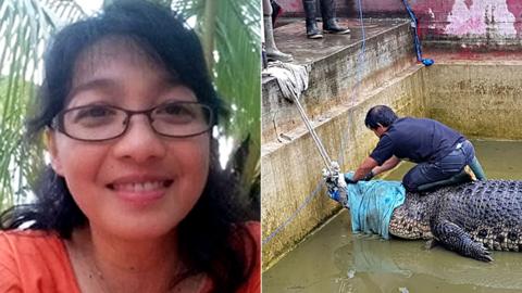 Split image of Deasy Tuwo and the crocodile that killed her