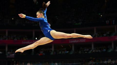 Hannah Whelan competing at the London 2012 Olympics on the beam